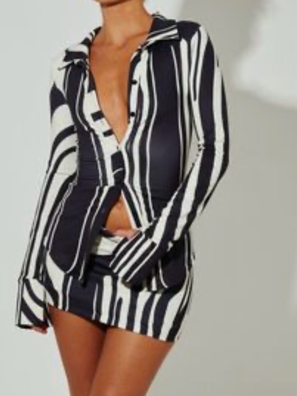 Striped Black & White Skirt Set